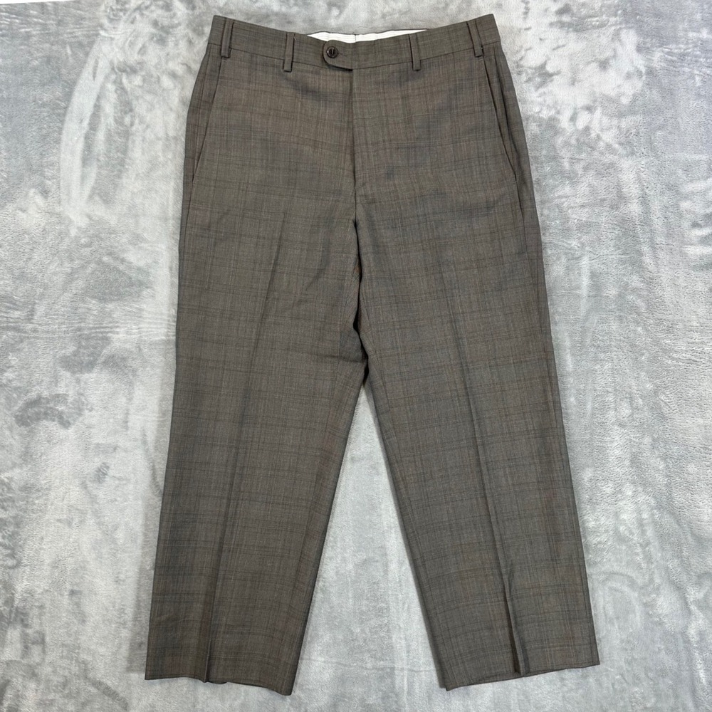 Zanella Todd Wool Dress Pants Men's Size 33x26 Brown Glen Plaid Made in Italy‎